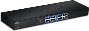 TRENDnet - TEG-S16G 16-Port Unmanaged Gigabit GREENnet Switch, TEG-S16G, 16 x RJ-45 Ports, 32 Gbps Switching Capacity, Fanless, Rack Mountable, Network Ethernet Switch, Lifetime Protection Black