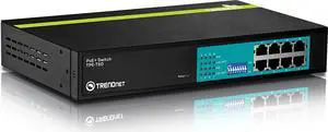 TRENDnet 8-Port 10/100Mbps GREENnet PoE+ Switch, 30 W Per Port, Up to 15.4 W Per Port with 250 W Total Power Budget, Lifetime Protection, TPE-T80
