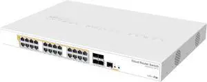 Mikrotik CRS328-24P-4S+RM 24 port Gigabit Ethernet router/switch with four 10Gbps SFP+ ports in 1U rackmount case, Dual Boot and PoE output, 500W