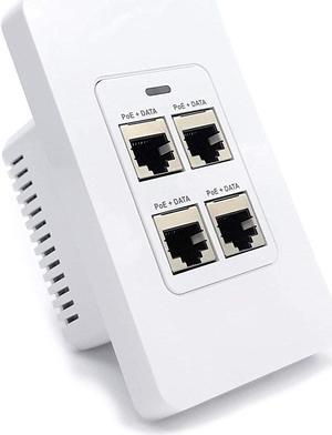 PoE Texas 4 Port Inwall Gigabit PoE Extender - Power Over Ethernet in-Wall Switch Plate with IEEE 802.3bt Uplink & Full Passthrough VLAN, Extend WiFi Access Point, Computer Network, VoIP & More