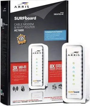 Arris Surfboard SBG6700AC DOCSIS 3.0 Cable Modem/Wi-Fi AC1600 Router - Retail Packaging - White, Model: SBG6700AC, Electronic Store & More