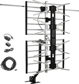 McDuory Digital HDTV Outdoor Amplified Antenna - 150 Miles Range - Mounting Pole & 40 feet RG6 Coaxial Cable Included - Optimized Performance in UHF & VHF - Tools Free Installation, Welcome to consult