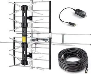 PBD Outdoor Digital HDTV Antenna with High Gain and Low Noise Amplifier, 40FT RG6 Coaxial Cable, 2 Way Splitter, 150 Miles Range, UHF and VHF, Easy Installation - Upgraded Version, Welcome to consult