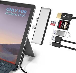 Surface Pro 7 USB C Hub, 6-in-2 Aluminum Surface Pro 2019 Dock with 4K HDMI Adapter+ USB C Audio & Data Transfer Port +2 USB 3.0+SD/TF Card Reader, Converter Combo Adaptor for Microsoft Surface Pro 7