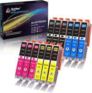 Arthur Imaging Compatible Ink Cartridge Replacement for Canon CLI251XL for use with PIXMA MX922 MG5520 (3 Black, 3 Cyan, 3 Yellow, 3 Magenta, 12-Pack) - CLI251(12)