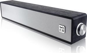 MICA Computer Speakers, Bluetooth 5.0 Wireless Computer Sound Bar, Wooden Mini Soundbar, USB Powered PC Speakers for Computer Laptop Smartphone Tablet, Aux Connection, Comes with Adapter, Black (M30T)