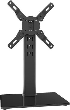 Universal Swivel TV Stand/Base Table Top TV Stand for 13 to 39 inch TVs with 100 Degree Swivel, 4 Level Height Adjustable, Heavy Duty Tempered Glass Base, Holds up to 88lbs, HT07B-002