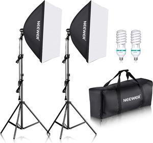 NEEWER 700W Equivalent Softbox Lighting Kit, 2Pack 5500K CFL Lighting Bulbs, 24x24 inches Softboxes with E27 Socket, Photography Continuous Lighting Kit Photo Studio Equipment