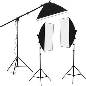 Fancierstudio Lighting Kit 2400 Watt Professional Video Lighting Kit with Three Softbox Lights, Boom Arm Hairlight Softbox, Lighting Kit for Studio Photography and Continuous Lighting (9004SB2)