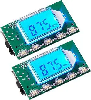 2 Pieces Digital FM Transmitter Module Stereo FM Transmitter DSP PLL 76.0-108.0MHz Stereo Frequency Modulation with LCD Display Line/USB/Mic Input, DC 3.0V - 5.0V