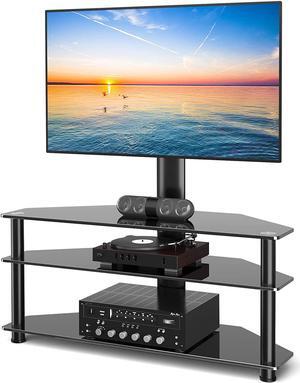TAVR Furniture Swivel Floor TV Stand with Table for 32-70 Inch TVs, Universal Height Adjustable TV Floor Stand with Large Storage Shelves, Strong Corner TV Stand Mount Holds up to 88lbs, Black