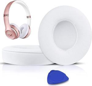 Earpads Cushions Replacement for Beats Solo 2 & Solo 3 Wireless On-Ear Headphones Ear Pads with Soft Protein Leather Added Thickness - (White)