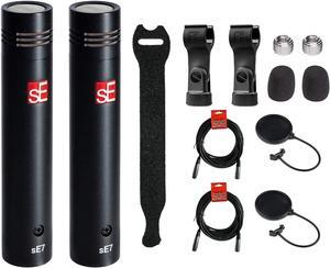 sE Electronics sE7 Small-Diaphragm Condenser Microphone (Matched Stereo Pair) with Touch Fastener Straps (10-Pack), (2) 20' XLR Cable & (2) Pop Filter Bundle