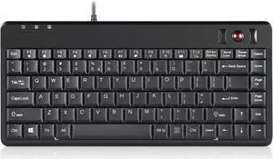 Perixx PERIBOARD-505H Wired Mini Keyboard with Built-in Trackball, 0.55 Inch Trackball and 2 USB Hubs, Black, US English Layout