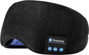 Voerou Sleep Headphones 5.2 Bluetooth Sleep Mask with Music and Ultra Thin Speakers Perfect for Sleeping, Air Travel,Meditation and RelaxationUnique Gifts for Men Women - Black