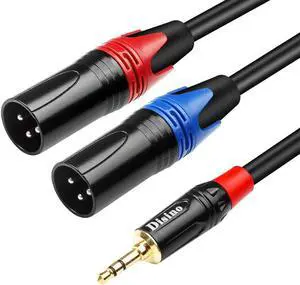 1/8 Inch to Dual XLR Male Y-Splitter Cable Unbalanced 3.5mm Mini Jack TRS Stereo to Double Male XLR Adapter Interconnect Breakout Patch Cord - 6.6 Feet/2 Meters