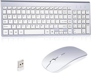 KANG RUI Wireless Keyboard and Mouse, Compact Full Size USB Plug and Play Low Profile Quiet and Compact, Compatible with Mac PC Loptop Computers Notebooks Tablets Windows - Grey Silver