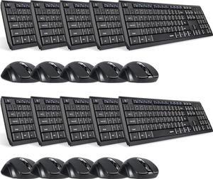 Eagletec K104 Wireless Keyboard and Mouse Combo Slim, Flat & Quiet, Ergonomic Full Size 104 Keys Keyboard & Portable Wireless Mouse for Windows PC (Black Wireless Keyboard & Mouse Set, 10 Pack)