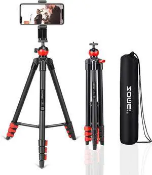 Phone Tripod Stand with Rotating Phone Holder Remote Shutter and Carry BagCompatible with iPhone/Android/Light Camera, Perfect for Tiktok,Selfie, Video, Live Stream, Vlogging, YouTube