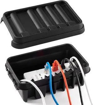 SOCKiTBOX  The Original Weatherproof Connection Box  Indoor & Outdoor Electrical Power Cord Enclosure for Timers, Extension Cables, Transformers, Power Strips, Lights, Tools & More  Medium  Black