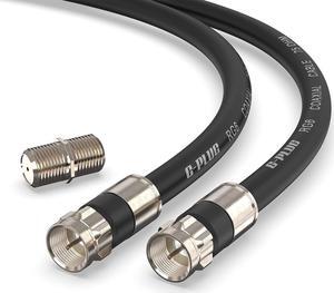 30FT G-PLUG RG6 Coaxial Cable Connectors Set  High-Speed Internet, Broadband and Digital TV Aerial, Satellite Sky Cable Extension  Weather-Sealed Double Rubber O-Ring and Compression Connector Black