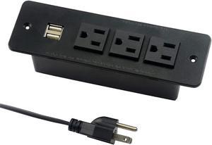 Conference Recessed Power Strip with USB 3 Outlets 1875W/12amp 2 USB Ports 2.1amp 10ft Power Cord Black