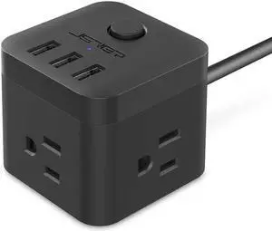 Power Strip with USB, Outlet Strip JSVER USB Power Strip, Power Strips 3 USB Ports 3 Outlets, 4.92ft Power Extension Cord for iPhone Xs/XR/X/8, Travel, Office, Cruise Ship, Dorm (Black)
