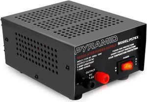 Pyramid Universal Compact Bench Power Supply - 5 Amp Linear Regulated Home Lab Benchtop AC-to-DC 12V Converter w/ 13.8 Volt DC 115V AC 70 Watt Power Input, Screw Type Terminals, Cooling Fan - PS7KX