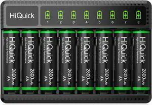 Good Product Outlet 2800mAh Pre-Charged AA Rechargeable Batteries (8 Pack) and 8-Bay Fast Charging AA AAA Battery Charger for NIMH NiCd Rechargeable Batteries