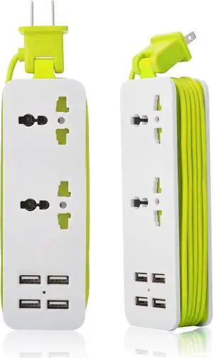 K-century Travel Power Strip Surge Protector with 2 Outlets 4 USB Output 5V 4.2A Output Power Strip with USB Portable Travel Charger Wall Charger with 5ft Cord 100v-240v Power Sockets