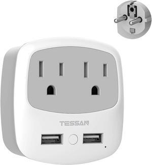 TESSAN Germany France Travel Power Adapter, Schuko Plug Converter with 2 USB Ports 2 AC Outlets, US to European Europe German French Spain Iceland Norway Russia Korea Adaptor(Type E/F)