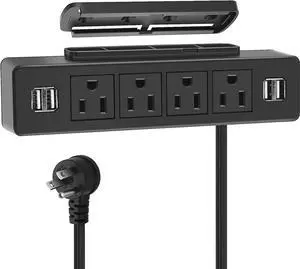 Under Desk Power Strip, VILONG Adhesive Mount Power Strip with USB, Desktop Power Outlets, Removable Mount Multi-Outlets with 4 USB Ports, 4 AC Plugs for Home Office Reading 6.5FT Cord