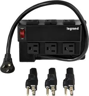 Legrand - OnQ Media Enclosure Power Strip, Half Width for Power Strip Media Cabinet, Power Strip to Optimize Cable Management with 6 Outlets, 3 IEC C13 Adapters,1 IEC C7 Adapter, Black, AC1031