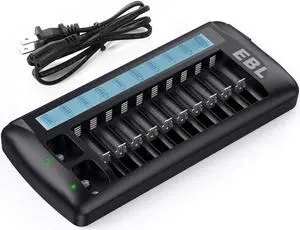 Good Product Outlet 12 Bay LCD Universal Battery Charger for Rechargeable AA AAA 9V NIMH NICD Batteries