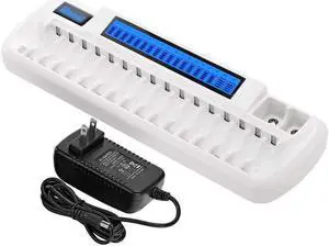 Good Product Outlet 16+2 Bay Rechargeable Batteries Charger for nimh aa AAA 9v Batteries (Updated, High Speed Charging) with Smart LCD Display and AC Wall Adapter