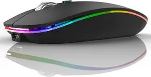 LED Wireless Mouse G12 Slim Rechargeable Silent Mouse 2.4G Portable USB Optical Computer Mice with USB Receiver and Type C Adapter (Matte Black)
