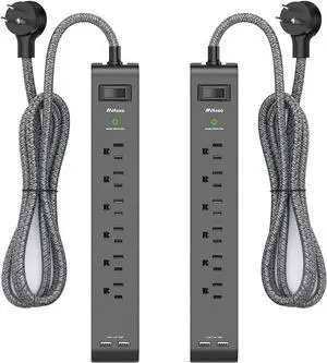 2 Pack Surge Protector Power Strip with 6 Outlets 2 USB Ports 5-Foot Long Heavy-Duty Braided Extension Cords Flat Plug 900 Joules 15A Circuit Breaker Wall Mount for Home Office ETL Listed