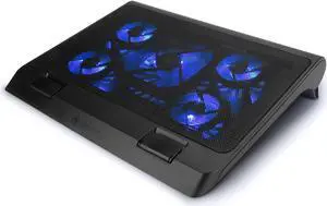 Xiaogan Gaming Laptop Cooling Pad Stand with LED Cooler Fans , Adjustable Height , & Dual USB Port for 17 inch Laptops - 5 Ultra Quiet High Performance Fans 2630 RPM & Built-In Bumpers - Blue