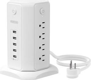 Power Strip Tower Surge Protector, NTONPOWER 8 Outlet 5 USB Desktop Charging Station 1625W 13A, 6ft Extension Cord Flat Plug, Individual Switches, 1080 Joules, Overload Protection for Home Office