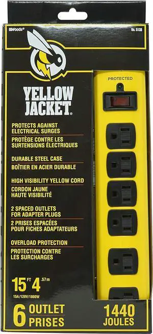 Yellow Jacket 5138N 5138 Metal Surge Protector Strip with 6 Outlets and 15 Foot Cord