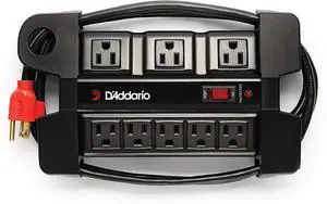 D'Addario Tour-Grade Power Base - Base Protector - Stage Power Strip with 6 ft Cable - 5 Standard and 3 Transformer- Guitar Amp Outlet - Music Surge Protector with Indicator Light