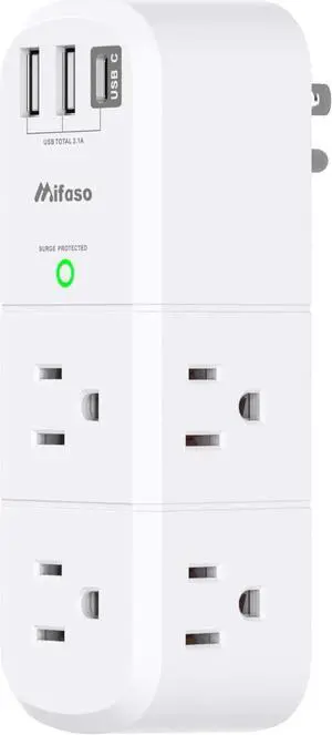 USB Outlet Extender Surge Protector - Rotating Plug 6 AC Multi Plug and 3 USB Ports 1800 Joules 3-Sided Swivel Power Strip Spaced Splitter for Home Office Travel