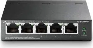 TL-SG1005P V2 or later | 5 Port Gigabit PoE Switch | 4 PoE+ Ports @65W | Desktop | Plug & Play | Sturdy Metal w/ Shielded Ports | Fanless | Limited Lifetime Protection | QoS & IGMP Snooping