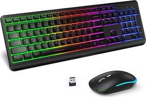 Wireless Keyboard and Mouse Combo Backlit ,  Rechargeable Full-Size Illuminated Wireless Keyboard and Mouse Set, 2.4Ghz Silent Keyboard and Mouse for Computer, Laptops, Windows, Gaming, Black