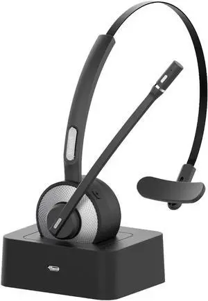 Bluetooth Headset Wireless Headset with Microphone Charging Base Pro Clear Sound for Car Truck Driver Call Center Home Office PC
