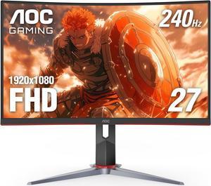 AOC C27G2Z 27" Curved Frameless Ultra-Fast Gaming Monitor, FHD 1080p, 0.5ms 240Hz, FreeSync, HDMI/DP/VGA, Height Adjustable, 3-Year Zero Dead Pixel Guarantee, Black, Xbox PS5 Switch