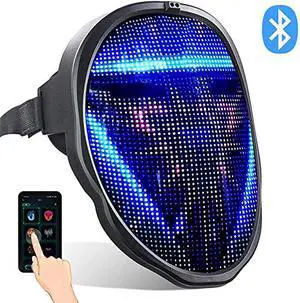 LED Mask with App Bluetooth Programmable, USB Rechargeable Light up Halloween Christmas Cosplay Costume Party Personalized Smart Facial Cool Full Masks for Adults Men Women