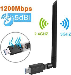 [Newest] USB Wifi Adapter 1200Mbps USB 3.0 Wireless Network Dual Band 5.8G/2.4G adapter with 5dBi Antenna for Mac PC Desktop Laptop, Compatible with Windows XP/Vista/7/8/10 Linx2.6X Mac OS X
