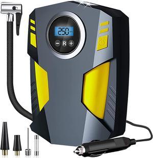 Digital Tyre Inflator, Portable Air Compressor Tire Inflator 12V Rapid Electric Car Tyre Inflator Air Pump, 3 Nozzle Adaptors and Digital LED Light for Car Tires, Bicycles and Other Inflatables