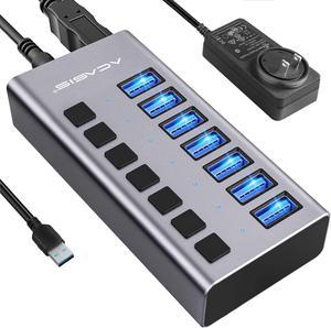 Powered USB Hub, 7 Ports 36W USB 3.0 Data Hub with Individual On/Off Switches 12V/3A Power Adapter USB Hub 3.0 Splitter for Laptop, PC, Computer, Mobile HDD, Printer, Flash Drive and More